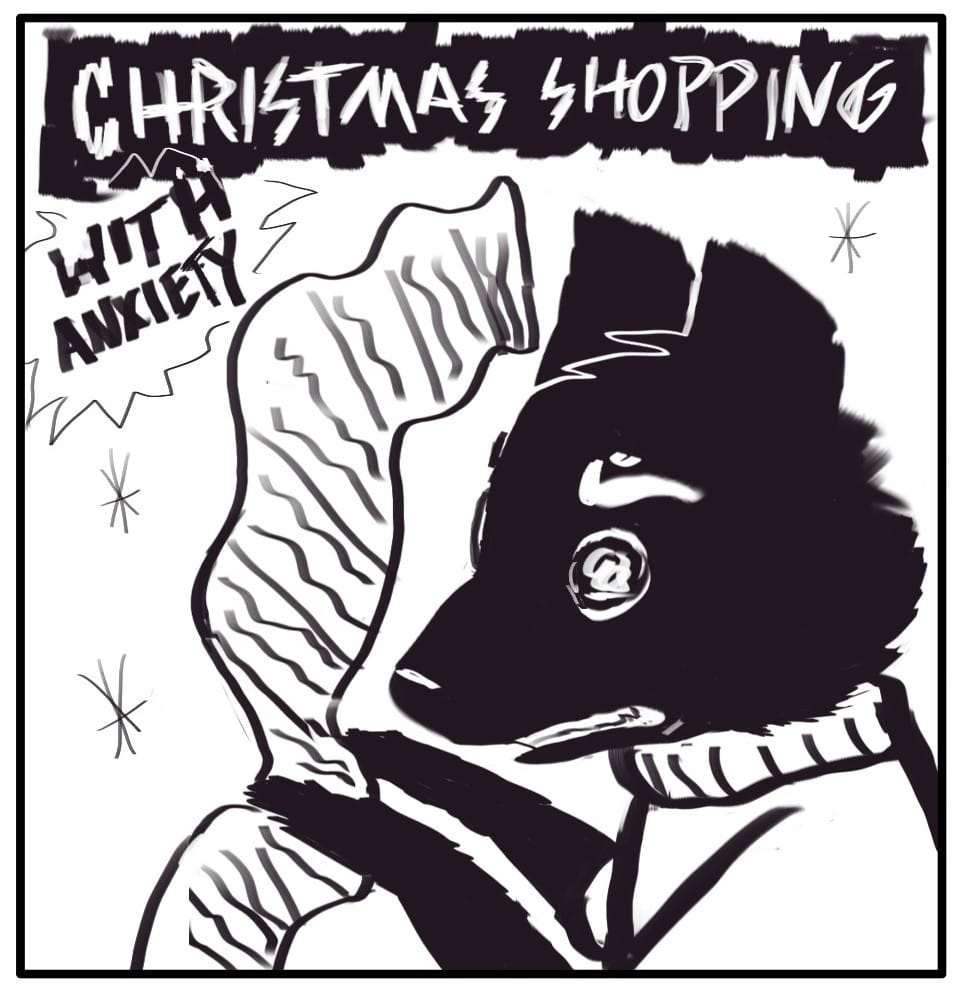 Panel 1: Foxwolf clutches a huge, long shopping list, gritting her teeth and having crazy eyes.